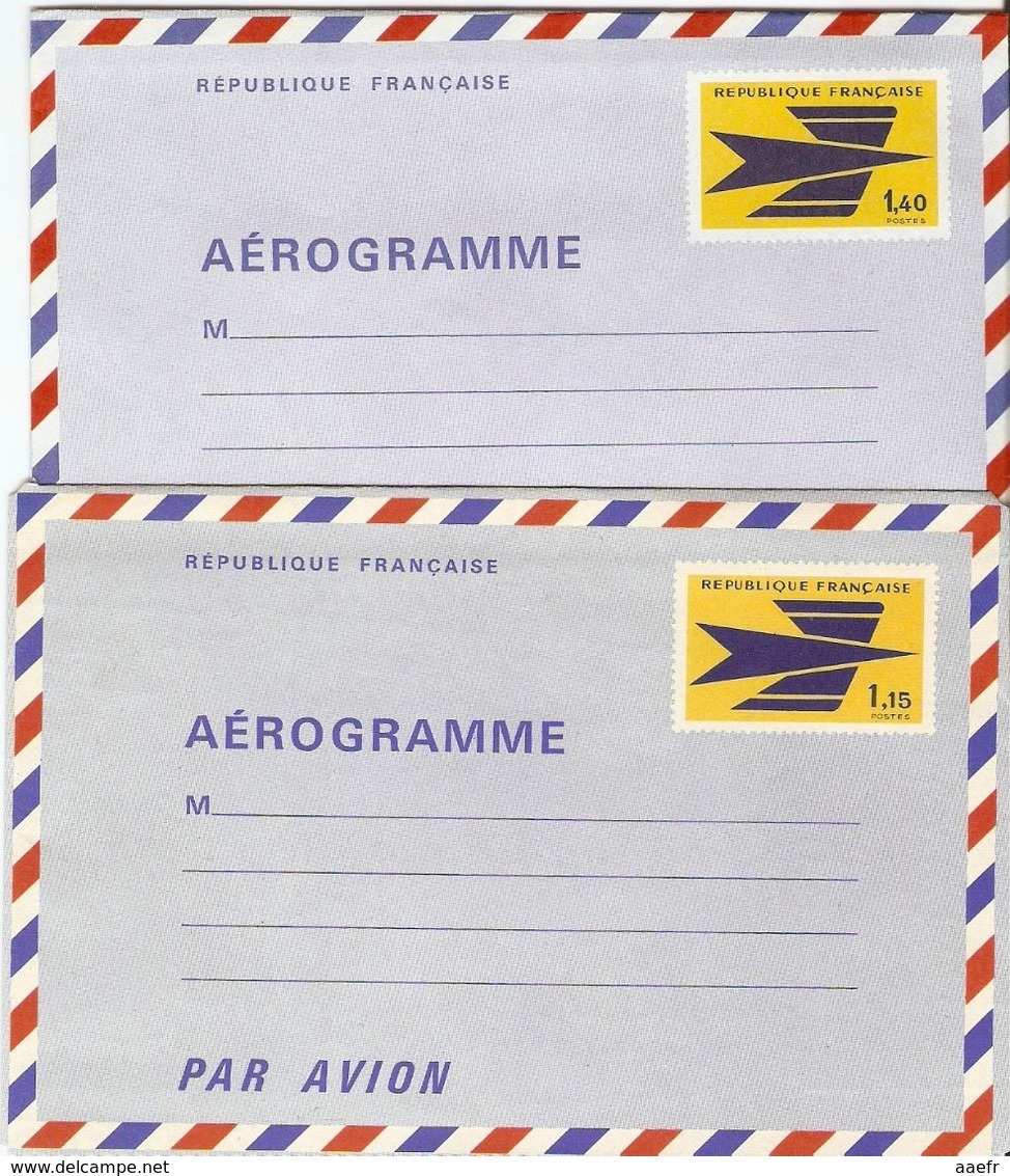 France 1970/5 - Emblème PTT - 2 Aérogrammes Neufs - AER1002/3 - Aérogrammes