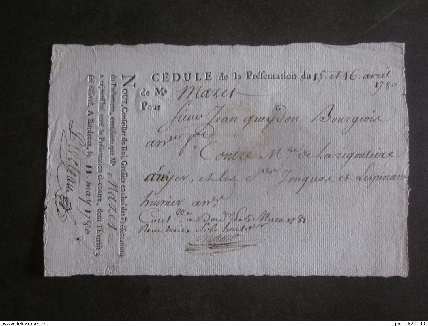 1780 CEDULE BORDEAUX / BONS RECUS DOCUMENTS PERIODE REVOLUTION ASSIGNAT - Assignats & Mandats Territoriaux