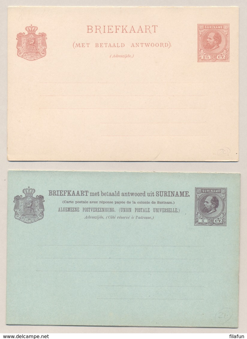Suriname - 1889 - 2,5+2,5 En 5+5 Cent Willem III, Briefkaart G8 En G10 - Ongebruikt - Suriname ... - 1975