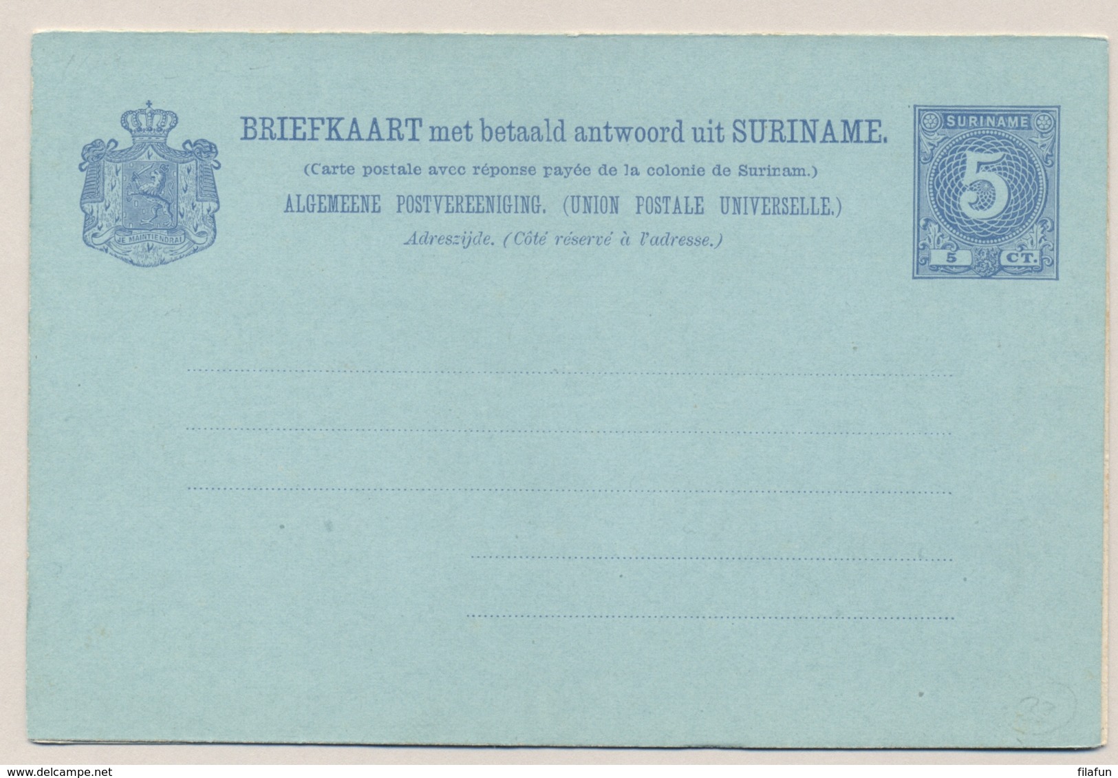 Suriname - 1906 - 5+5 Cent Cijfer, Briefkaart G14 - Ongebruikt - Surinam ... - 1975