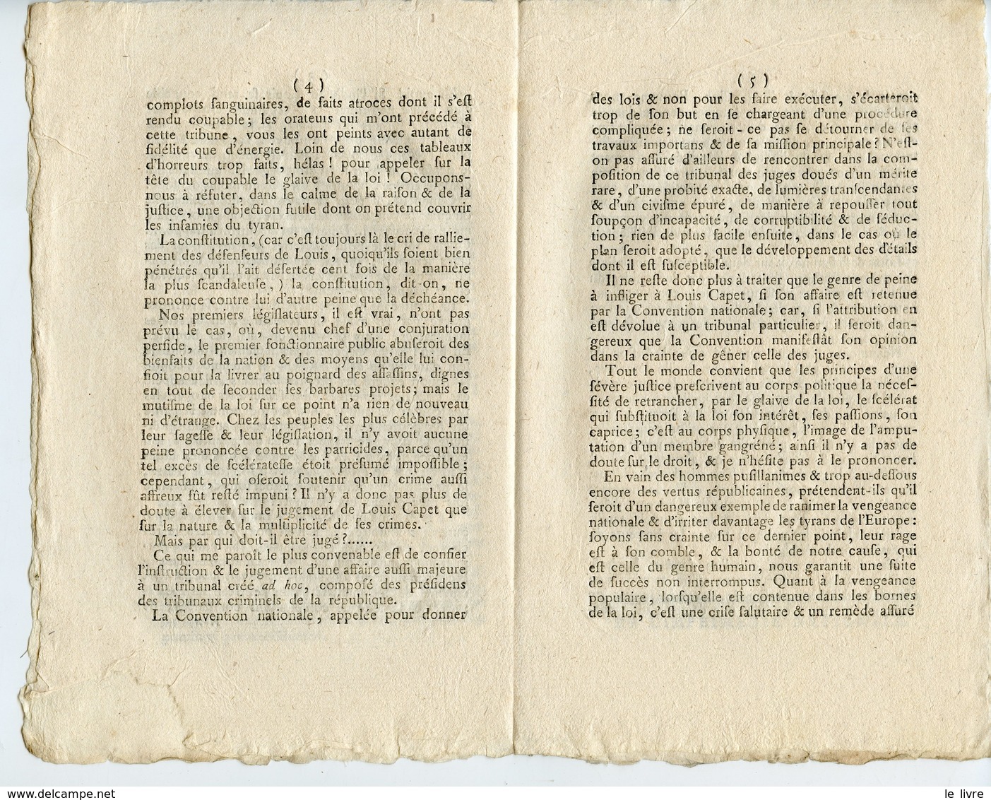 CONVENTION NATIONALE. OPINION DE BRUNEL DEPUTE DE L'HERAULT SUR L'AFFAIRE LOUIS CAPET 1792 - Décrets & Lois