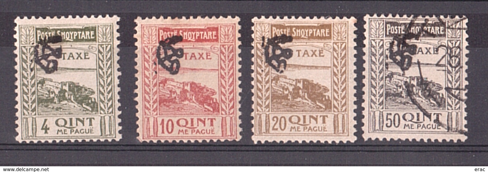 Albanie - 1920 - Timbres-Taxe N° 14 à 17 Neufs * (sauf 17 Oblitéré) - Forteresse De Scutari - Cor De Poste En Surcharge - Albanie