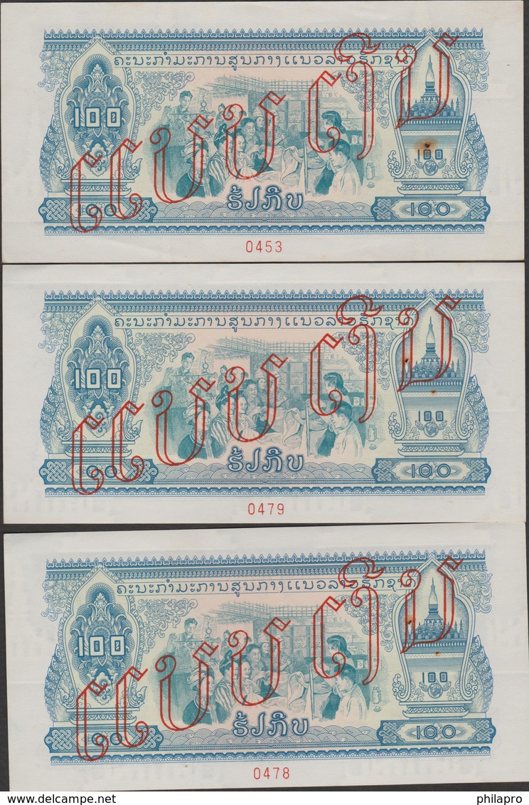 LAOS LOT  3  SPECIMEN  BANKNOTE PICK N°23   100 KIP VF  See 2 Scans - Laos