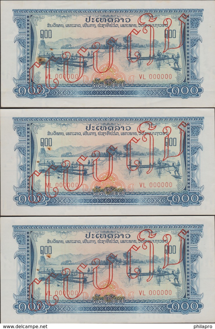 LAOS LOT  3  SPECIMEN  BANKNOTE PICK N°23   100 KIP VF  See 2 Scans - Laos