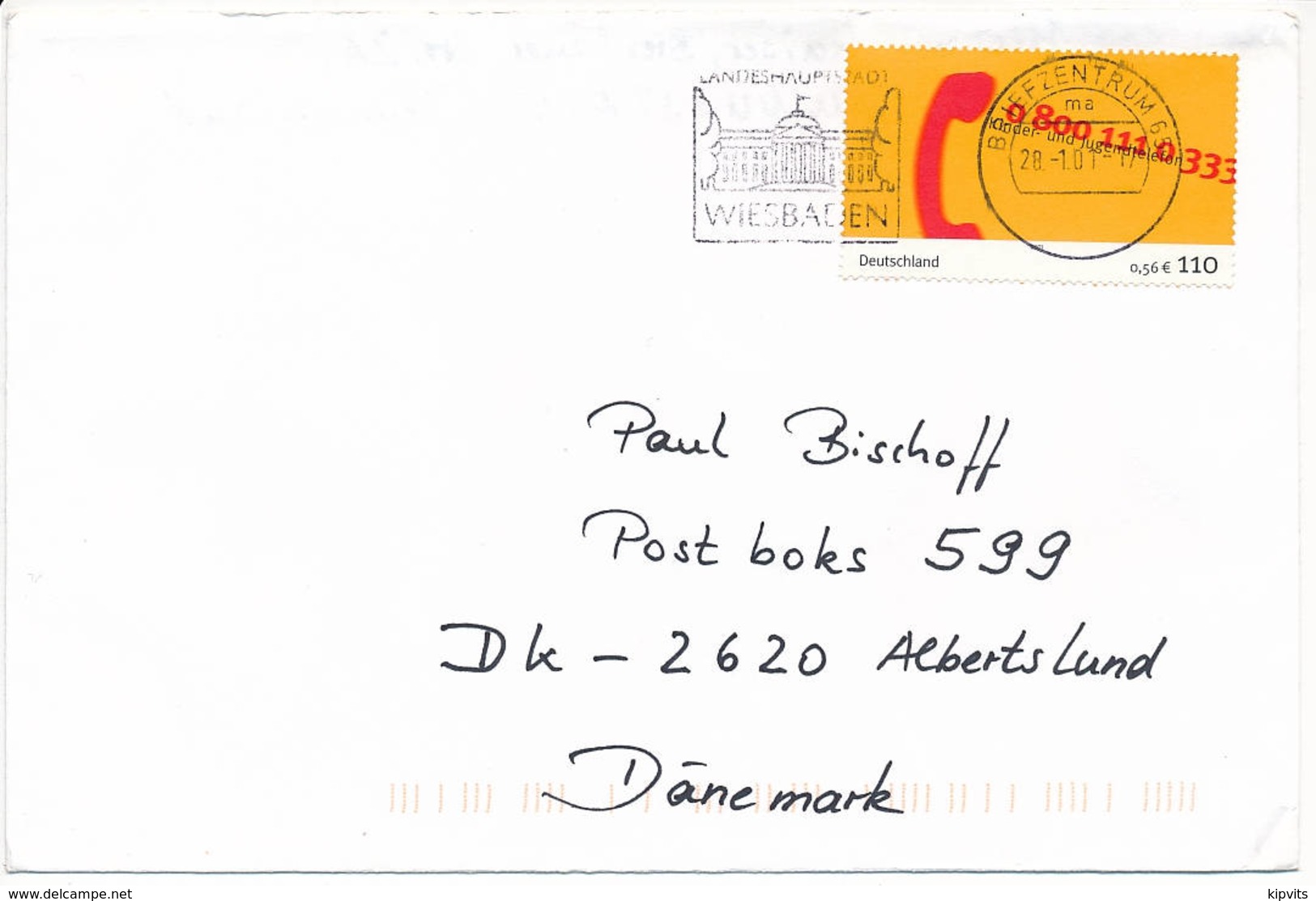 Mi 2164 Solo Slogan Cover Wiesbaden - 28 January 2001 Briefzentrum 65 To Denmark - Lettres & Documents