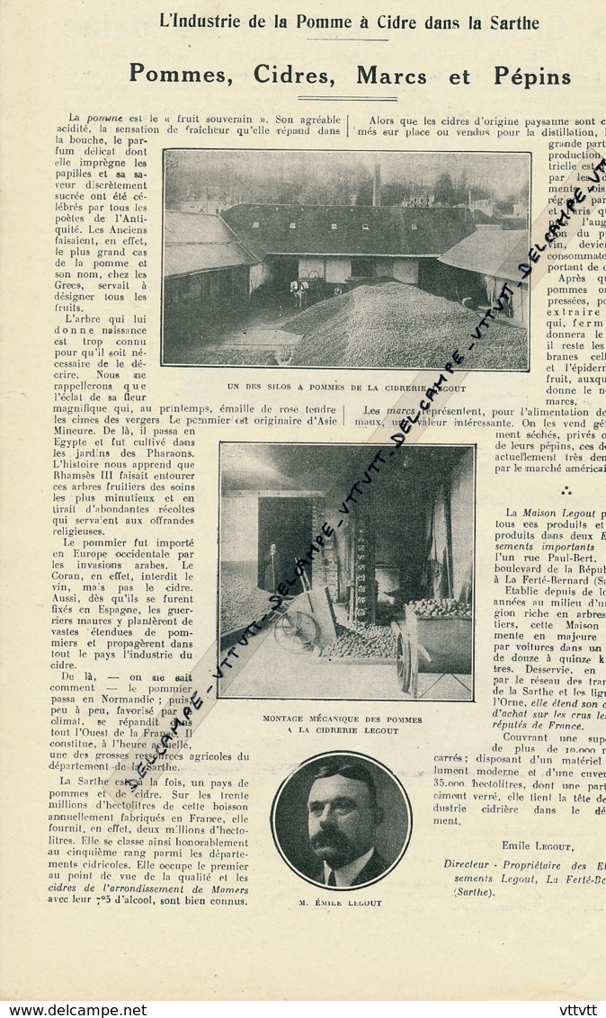 1926 : Document, LA SARTHE (1 Page Illustrée), Cidrerie Legout, La Ferté-Bernard, Silos, Pomme à Cidre, Marcs, Industrie - Non Classés