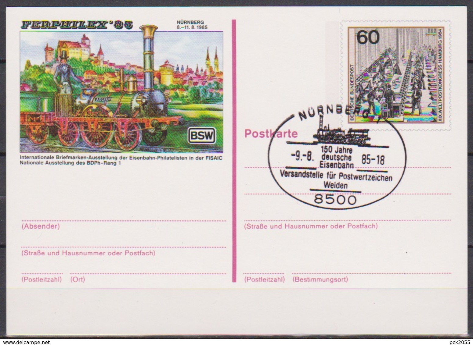 BRD Ganzsache 1985 PSo 10  FERPHILEX  85 Nürnberg   Gestempelt SST. Nürnberg 150 J. Eisenbahn ( D 2532) Günstige Versand - Postales - Usados