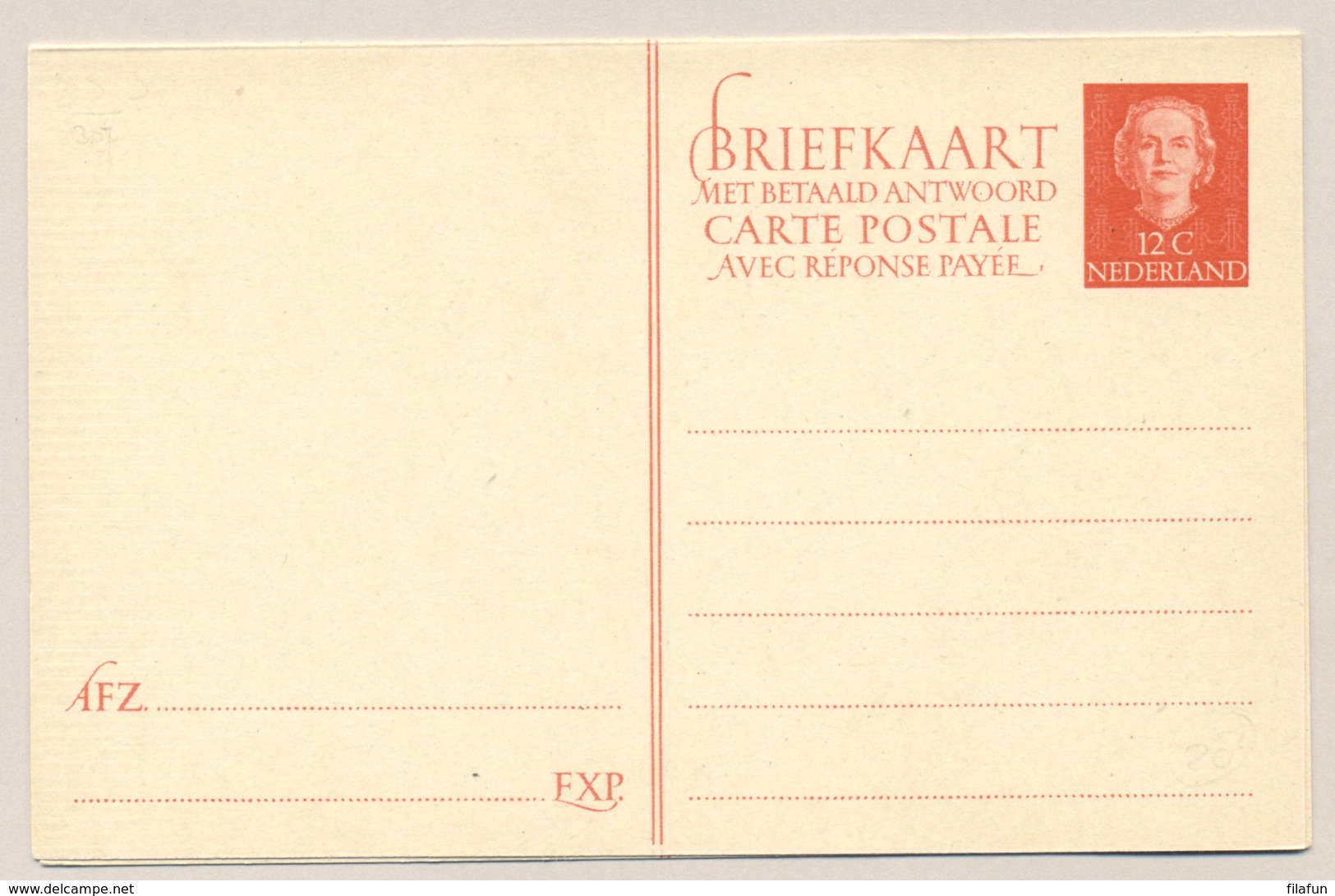 Nederland - 1951 - 12+12 Cent Juliana En Face, Briefkaart G307 - Ongebruikt - Ganzsachen