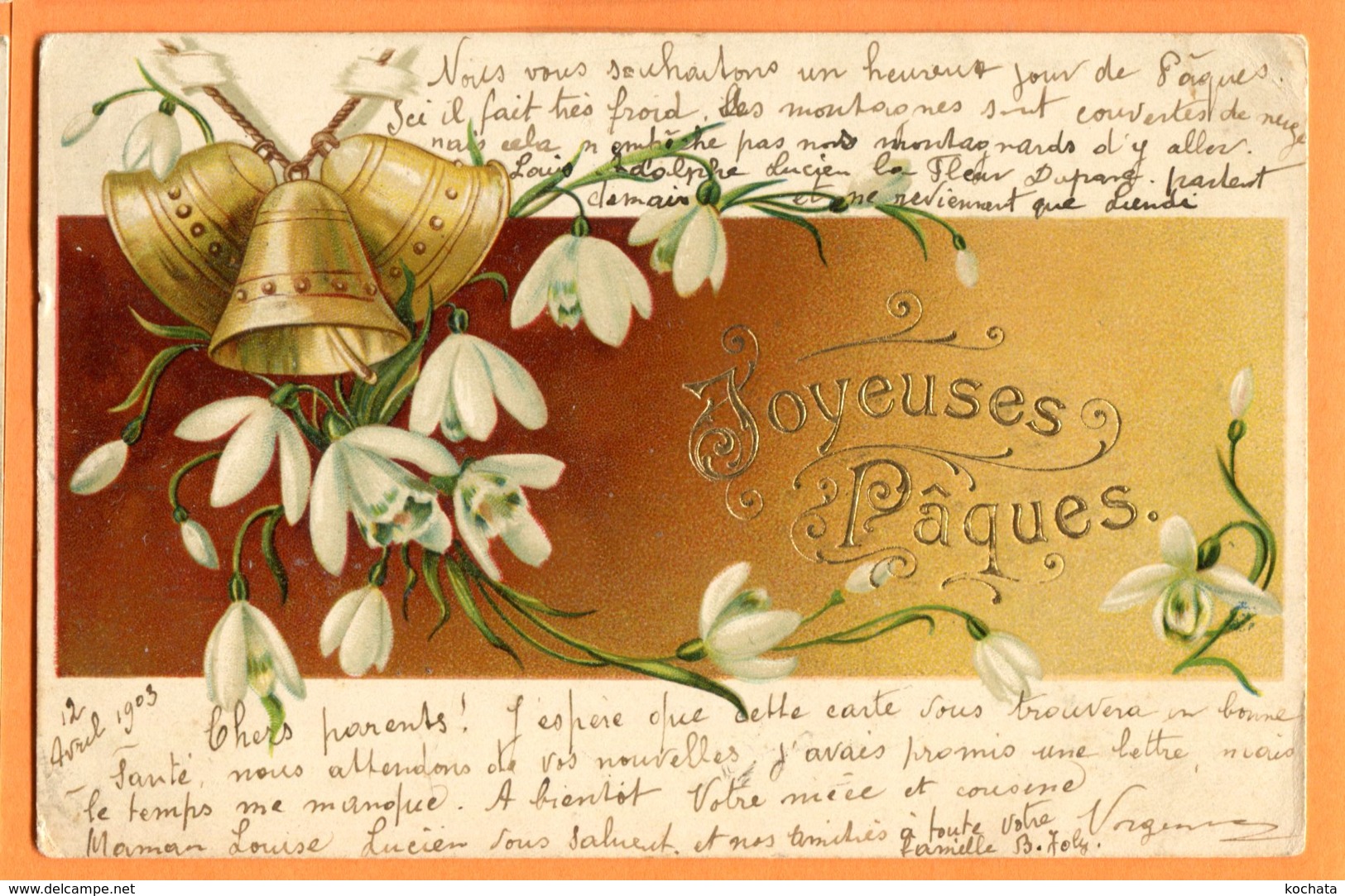 L131, Cloche, Perce-neige, Relief, Bell, Précurseur, Circulée 1903 - Pasqua