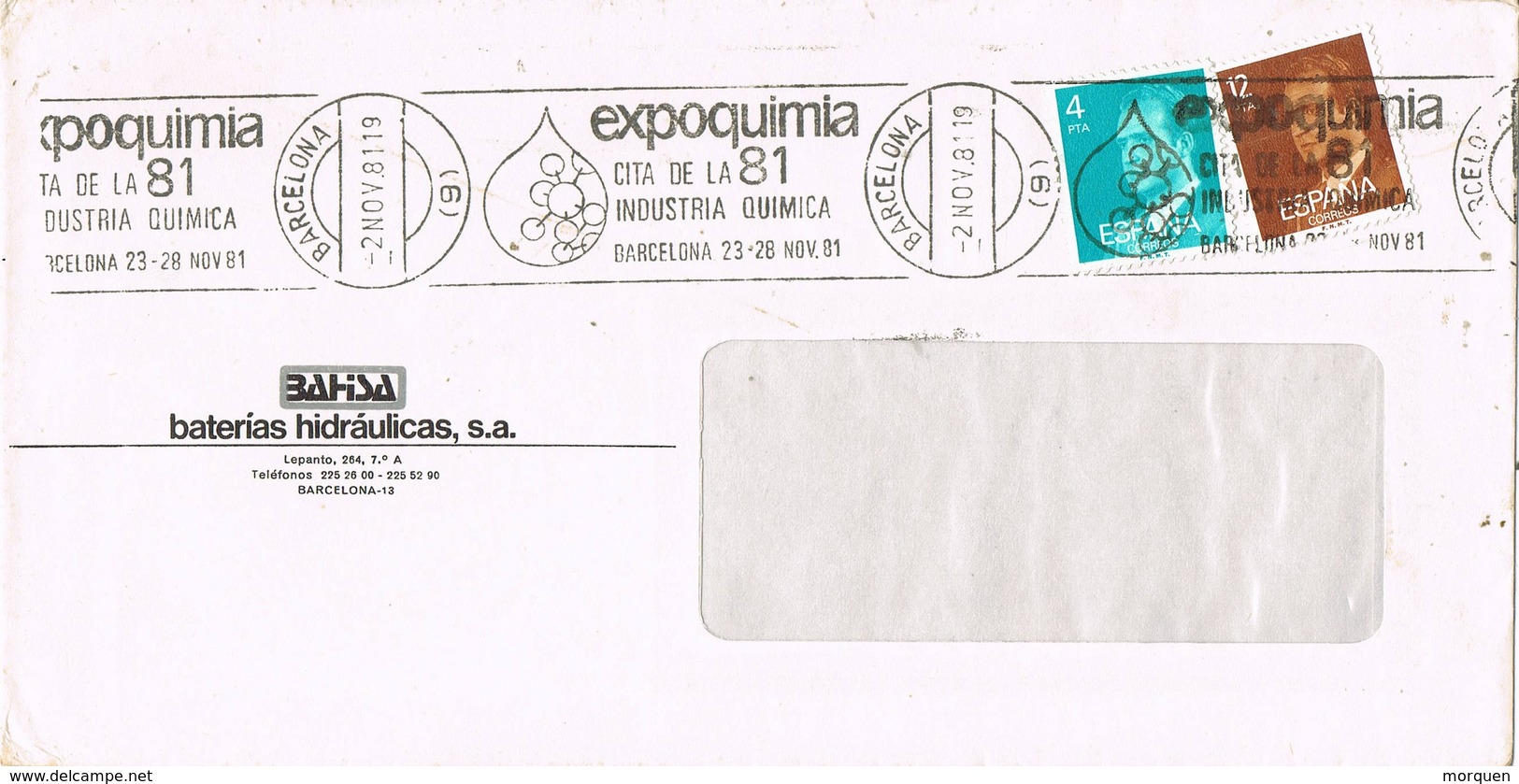 30702. Carta BARCELONA 1981. Rodillo Especial EXPOQUIMIA 81 - Cartas & Documentos