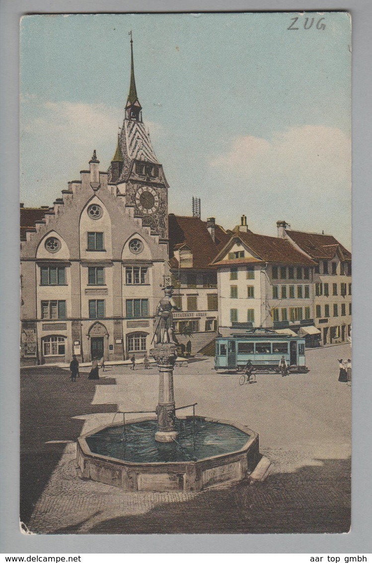 AK CH ZG Zug Kolinplatz Mit Aegeri-Tram Foto J.Trachsler #1051 Zug 1910-06-18 - Zugo