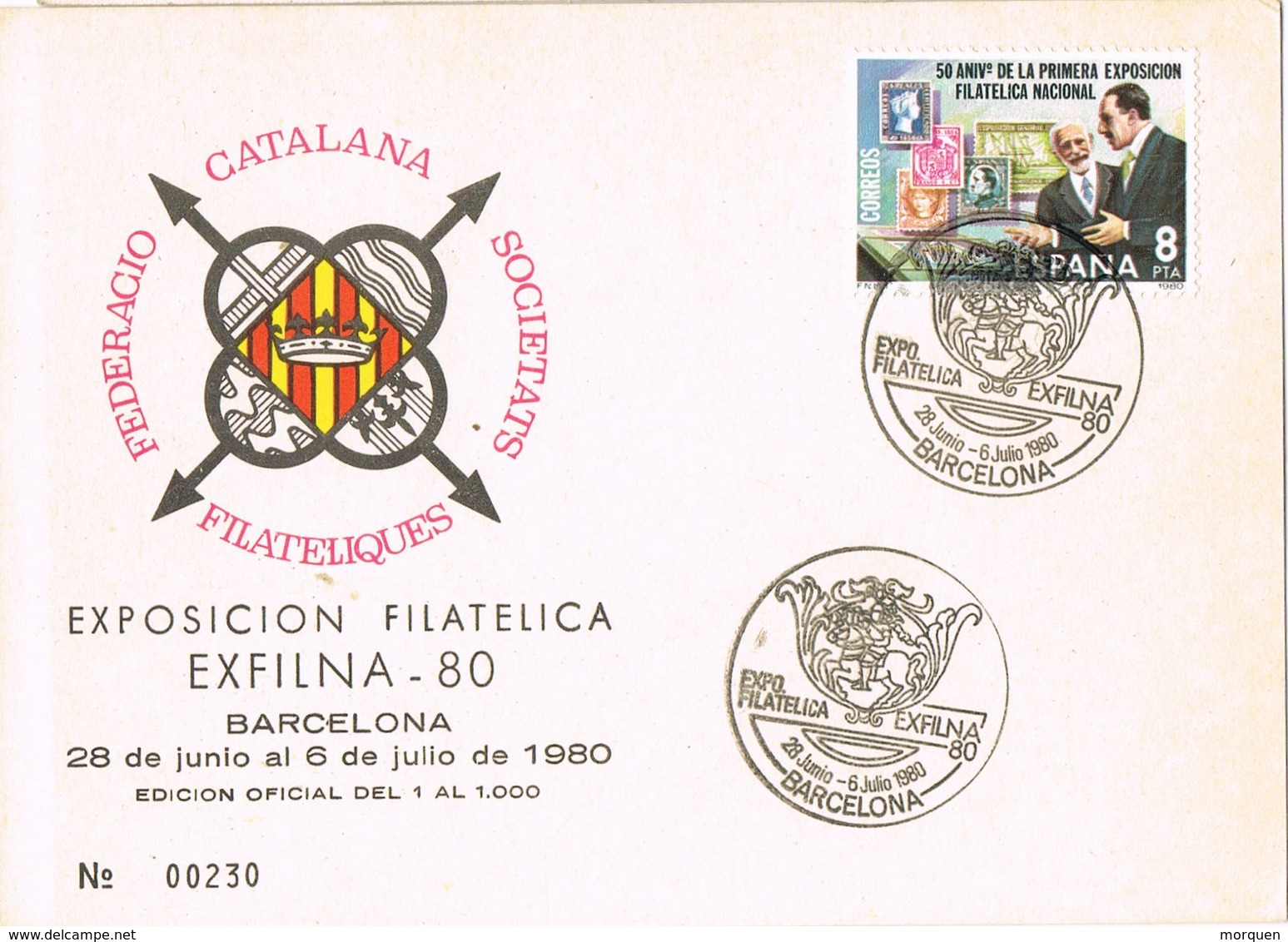 30704. Tarjeta Exposicion BARCELONA 1980. EXFILNA 80 - Cartas & Documentos