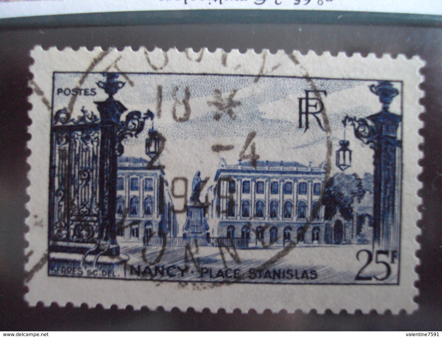 1945-1949-timbre Oblitéré N°  822  "  Nancy Bleu 25 F    "     Cote   1.6     Net     0.55 - Oblitérés