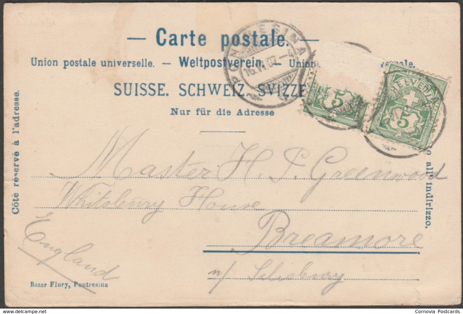Albula Post, Graubünden, 1907 - Bazar Flury AK - Other & Unclassified