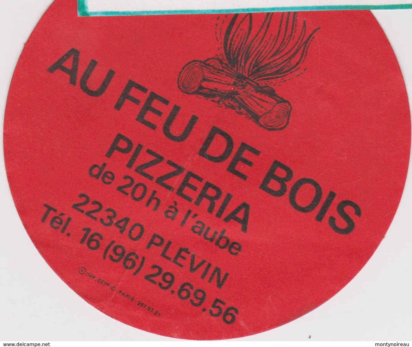 Vieux  Papier :  Autocollant : PLEVIN : Cotes D ' Armor : Pizzeria  Au  Feu De  Bois - Cartes De Visite