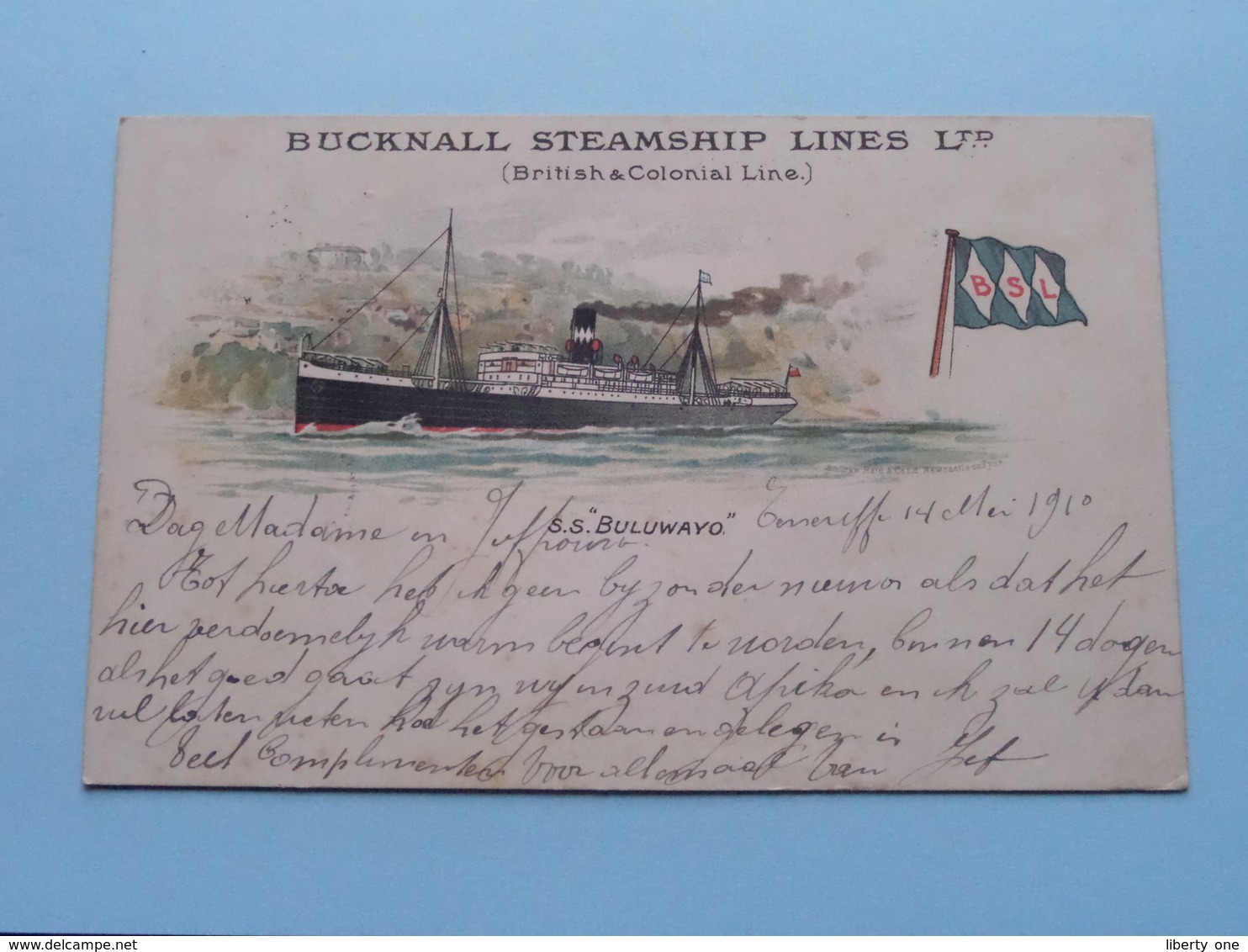 S.S. " BULUWAYO " BUCKNALL STEAMSHIP Lines Ltd. (British Colonial Line) Anno 1910 ( Voir Photo Details ) ! - Paquebots