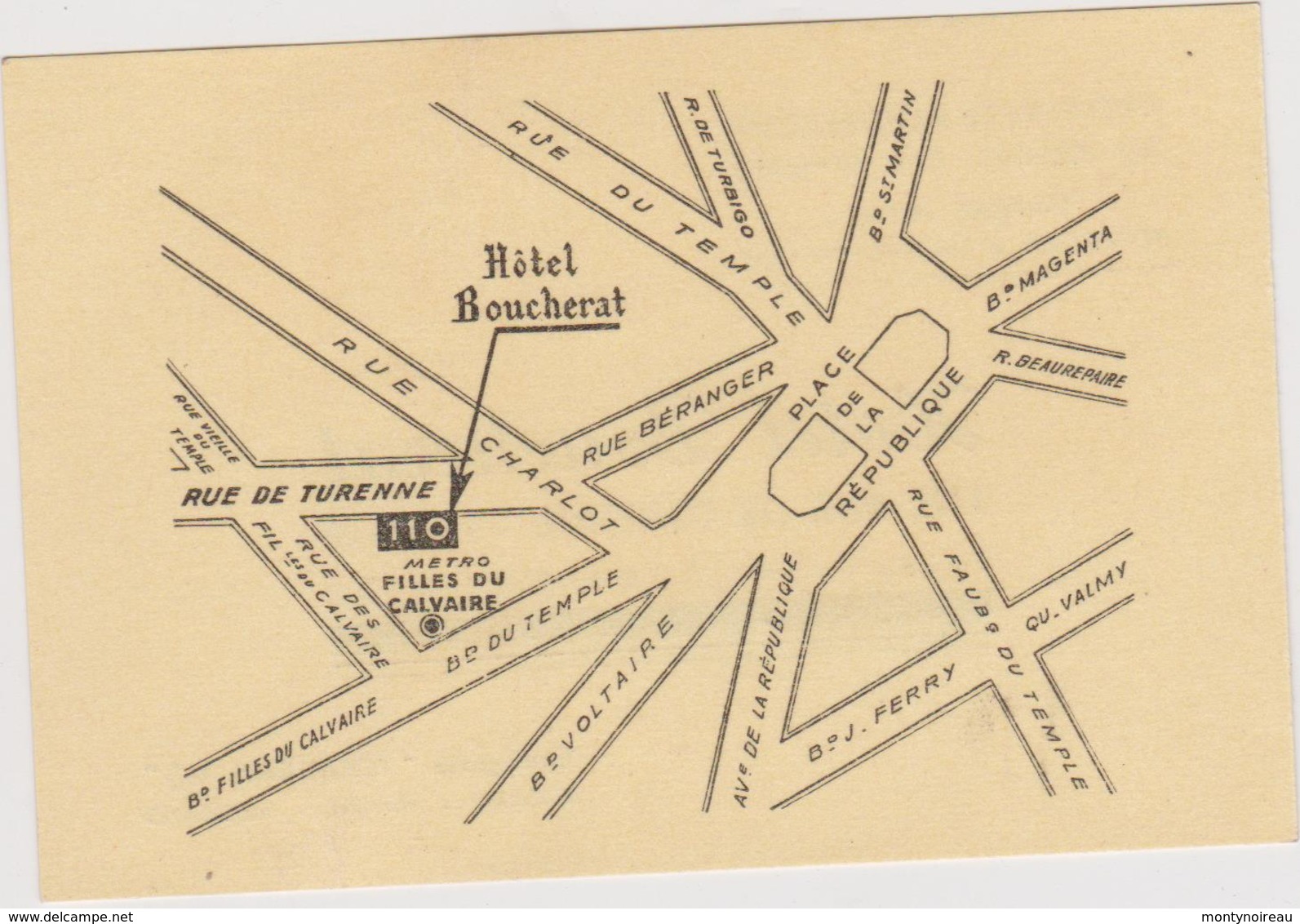 Vieux  Papier :  Carte De  Visite : Paris  3 Em Hotel  Boucherat ( Station Métro République-filles Du  Calvaire ) - Cartes De Visite