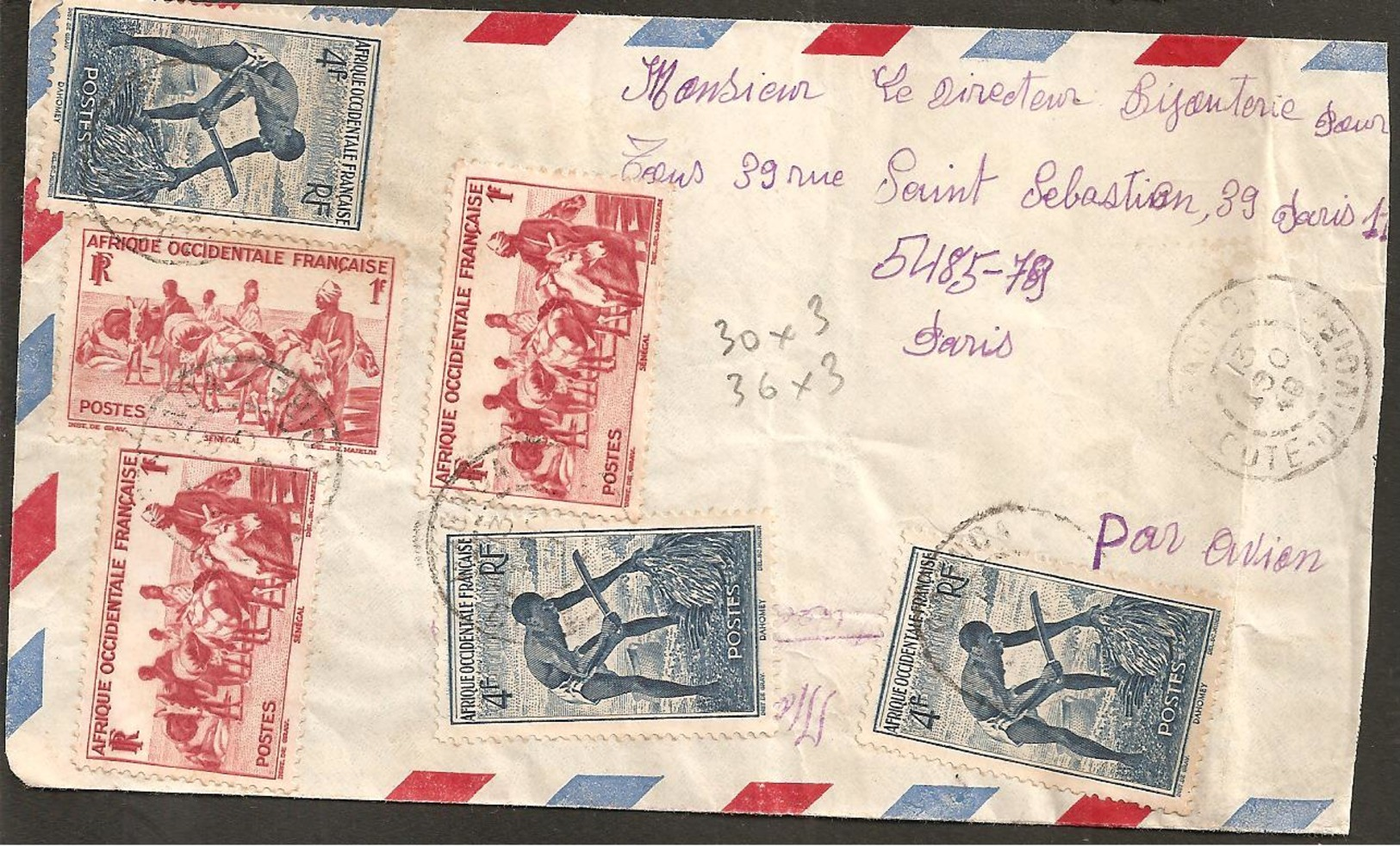 Env. Cote D'Ivoire  1947 Gros Timbrage  PARFAIT ETAT R/V - Lettres & Documents