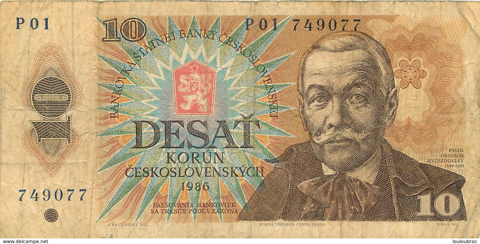 BILLET  CESKOSLOVENSKYCH  VALEUR 10 DE 1986 - Tchécoslovaquie