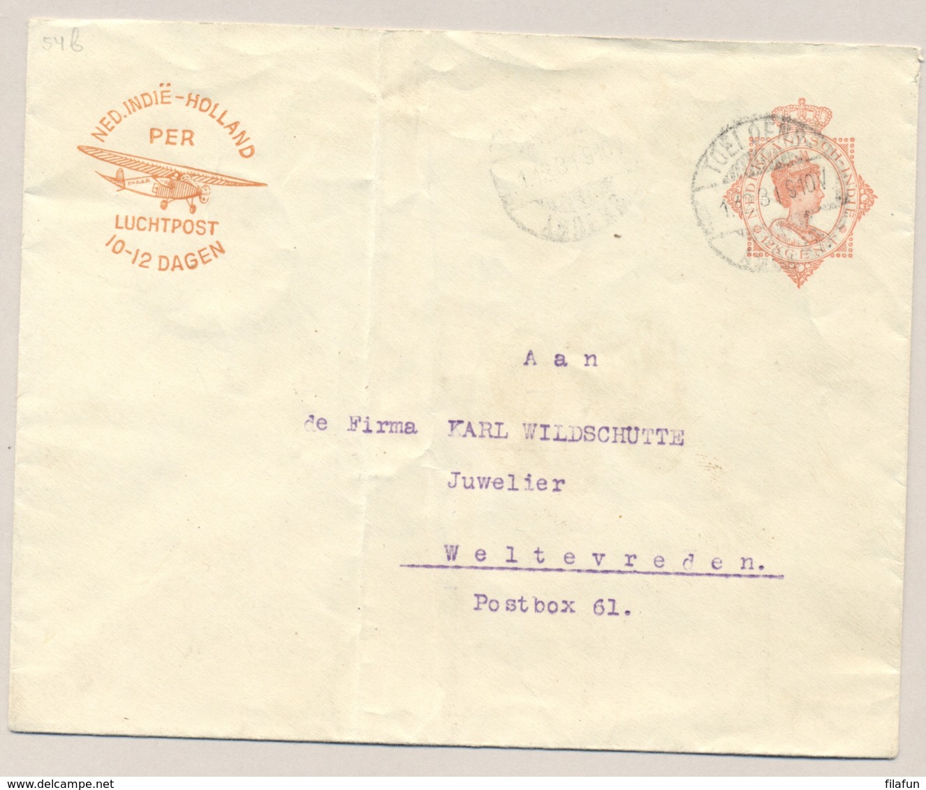 Nederlands Indië - 1931 - 12,5 Cent Wilhelmina Met Luchtpostreklame, Envelop G54b Van Toeloenagoeng Naar Batavia - Nederlands-Indië