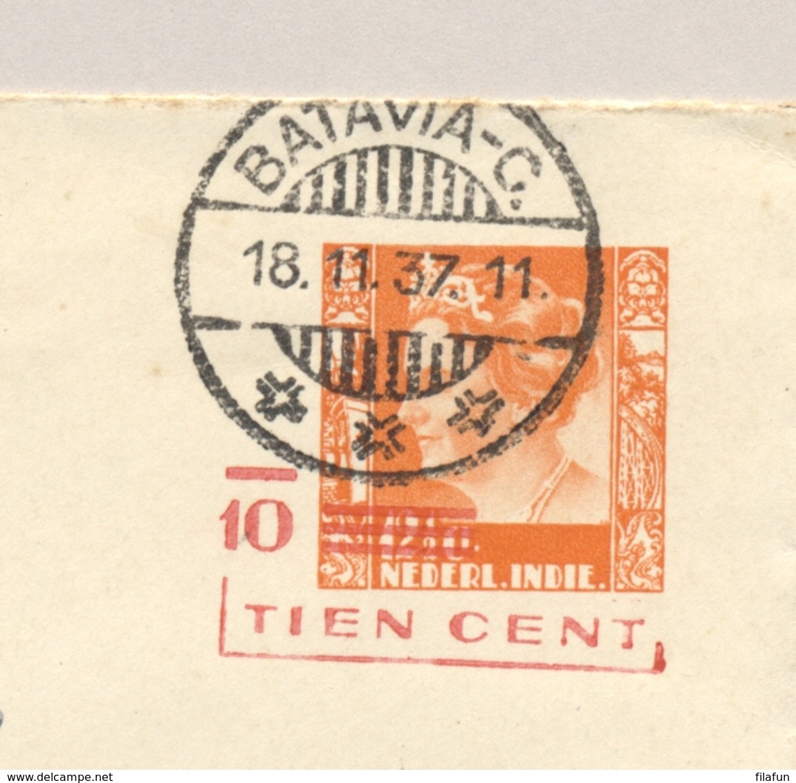 Nederlands Indië - 1937 - 10 Op 12,5 Cent Wilhelmina, Envelop G56b Van Batavia Naar Soerabaja - Nederlands-Indië