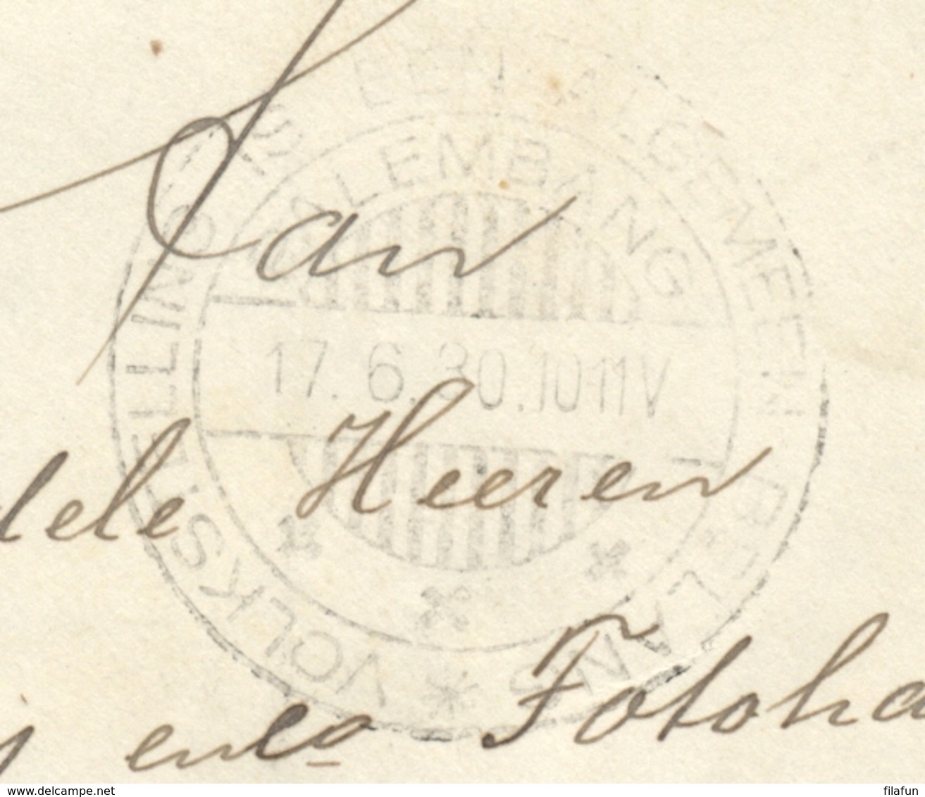 Nederlands Indië - 1930 - Stempel Volkstelling Is Een Algemeen Belang - Palembang Op Envelop G52 Naar Amsterdam - Nederlands-Indië