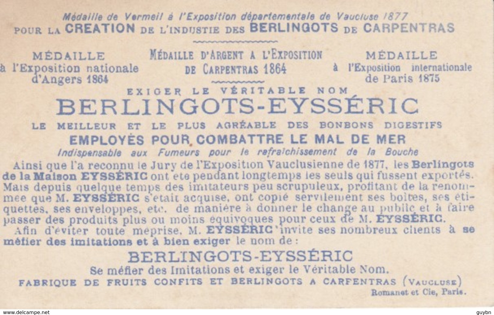 Chromo Beringots Eysseric, Le Meilleur Des Bonbons Digestif, Et Mes Pauvres Chiens,, Chasseur, Buse, Mal De Mer - Autres & Non Classés