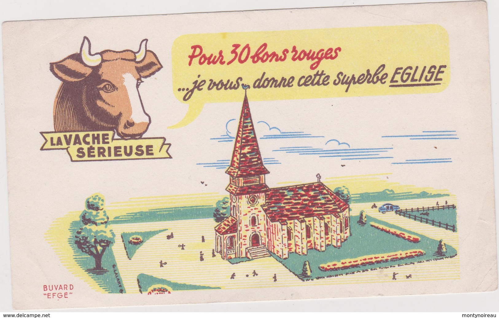 Vieux  Papier :Buvard  : La Vache , Efgé  :  église - Autres & Non Classés