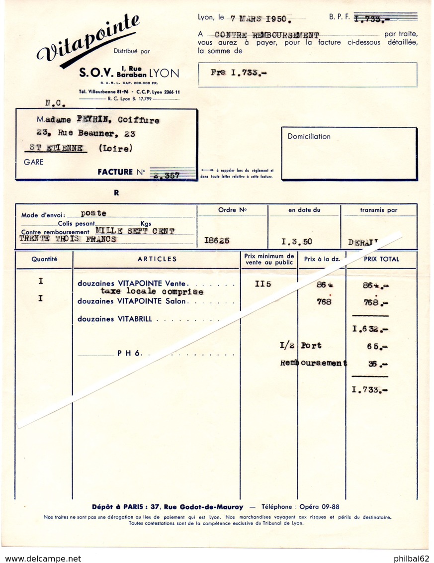 Facture Société Vitapointe, Produits Pour Salon De Coiffure. - Droguerie & Parfumerie