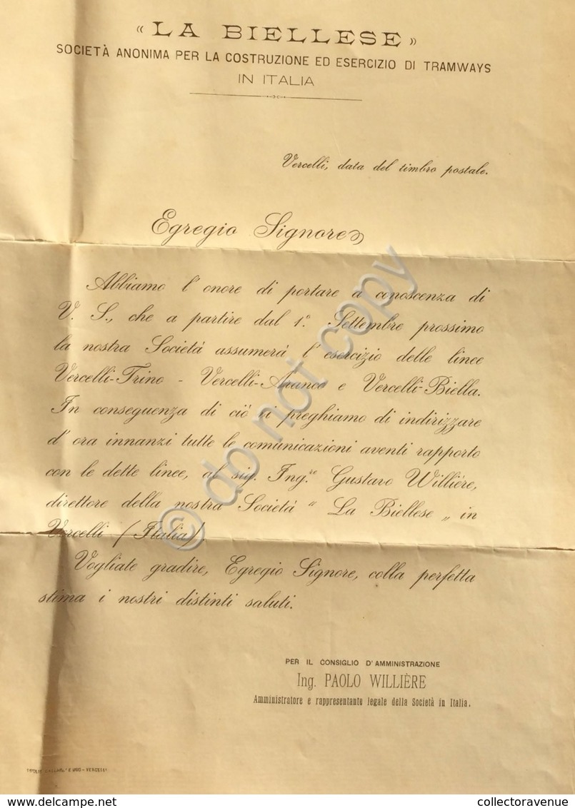 Italia Regno 1868 - Biella Società Costruzione Esercizio Tramways - De La Rue 2C - Non Classificati