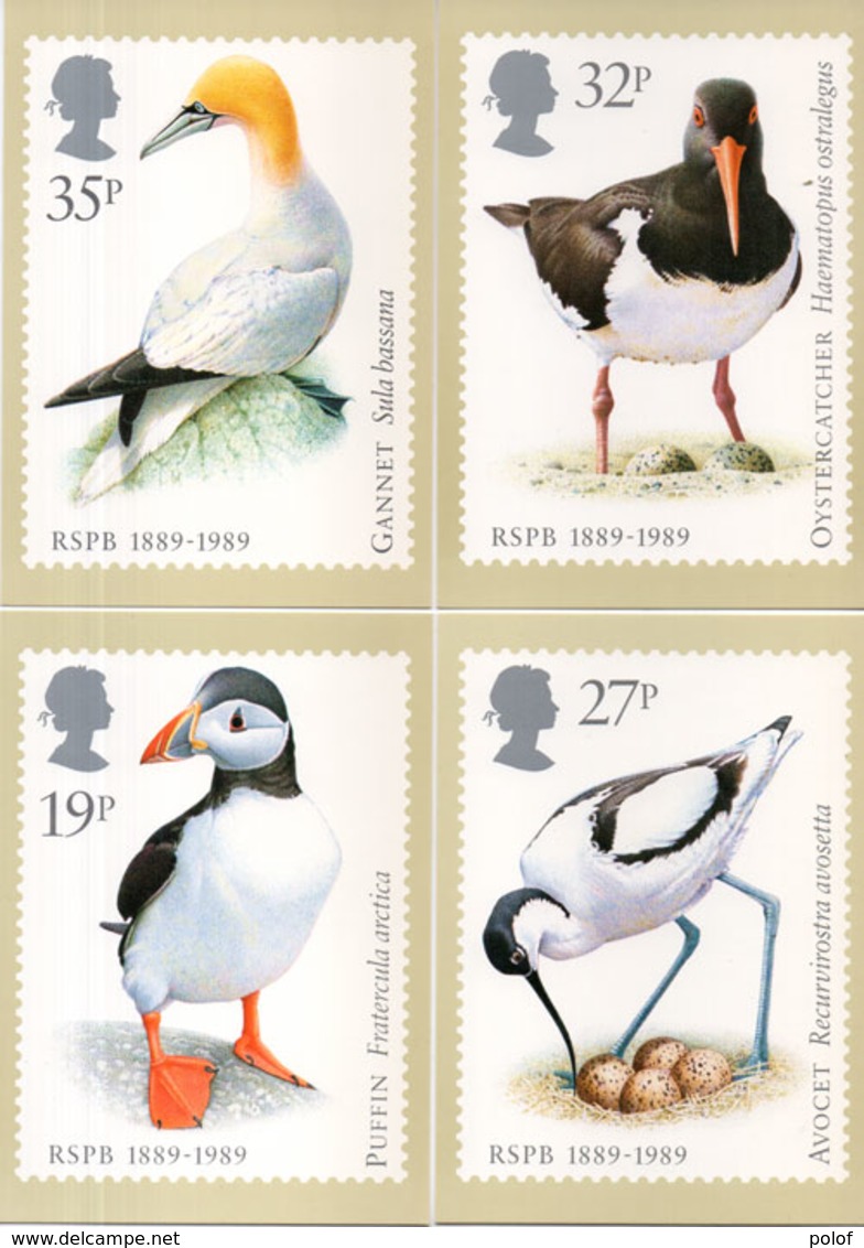 RSPB 1889-1989 - Timbres Reproduits - Canards : Avocet - Oystercatcher - Gannet - Puffin   (110472) - Timbres (représentations)