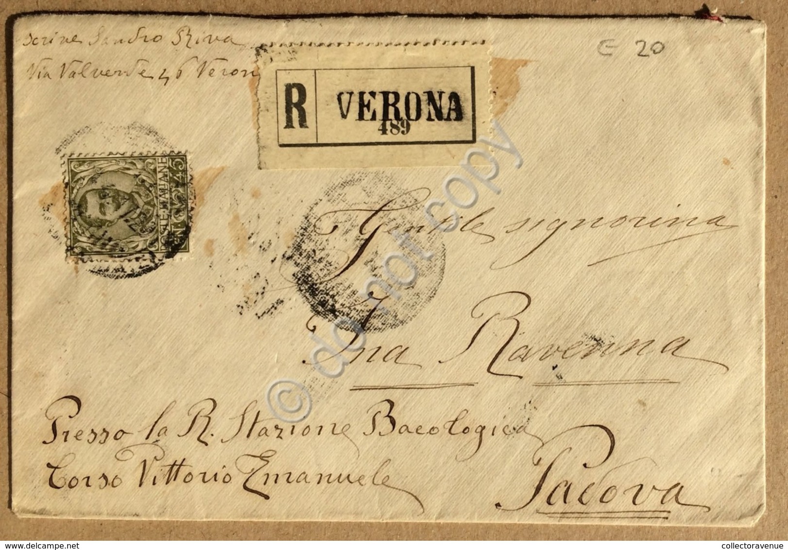 Storia Postale Regno 1922 Floreale Cent. 45 Su Busta Raccomandata Verona Padova - Non Classificati