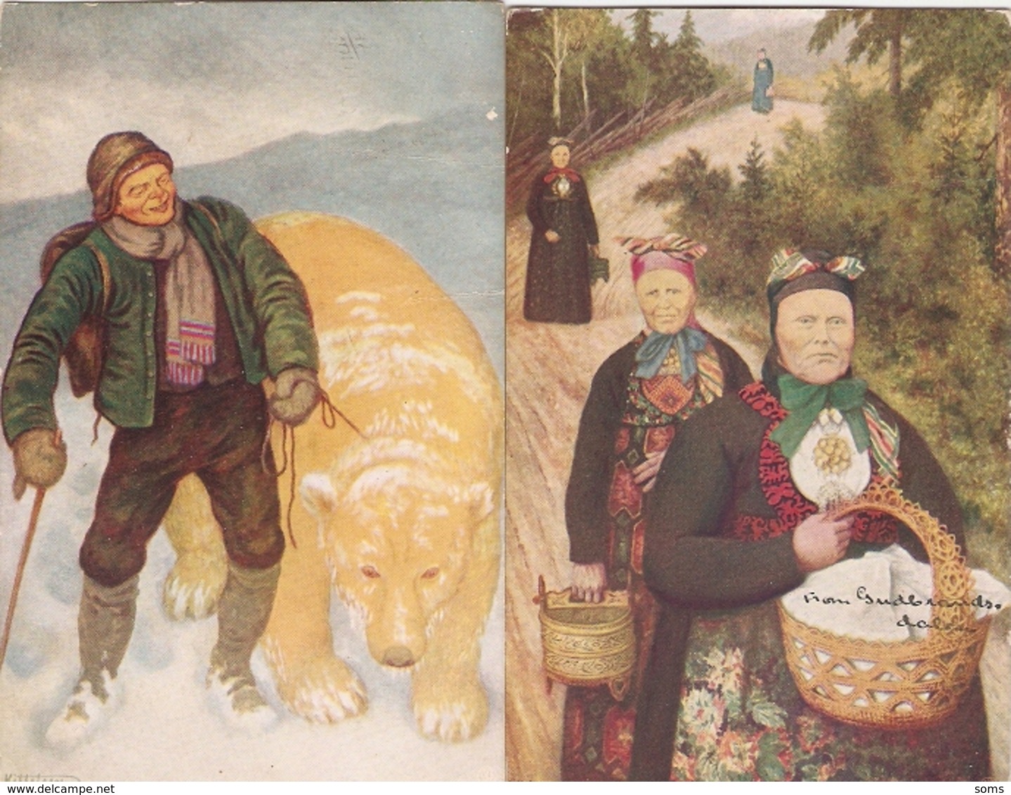 Lot Of 2 Norge Postcards From Kittelsen, Ed. M. Co Serie 1254, Written 1912, Bear, Going To The Market - Norvège