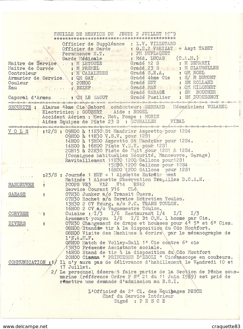 CARNET INDIVIDUEL DES SERVICES AERIENS N°1 - MARINE NATIONALE- BAN  ST MANDRIER VAR  1959-escadrille 12/S+ATTESTATION DE - Documents