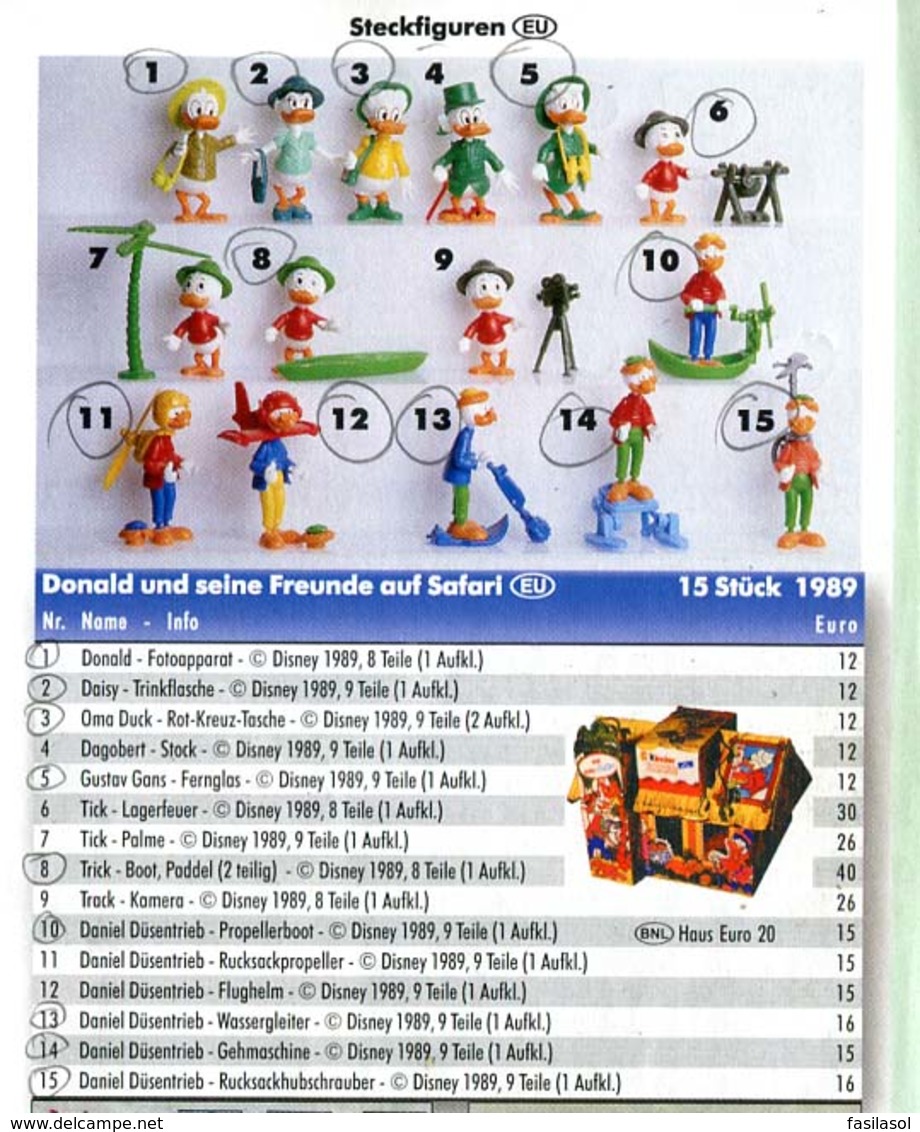 Kinder 1989 : 2 Variantes : Daisy Avec Gourde Et Tenue Vert Foncé & Tenue Vert Clair "Donald Explorateur" - Cartoni Animati