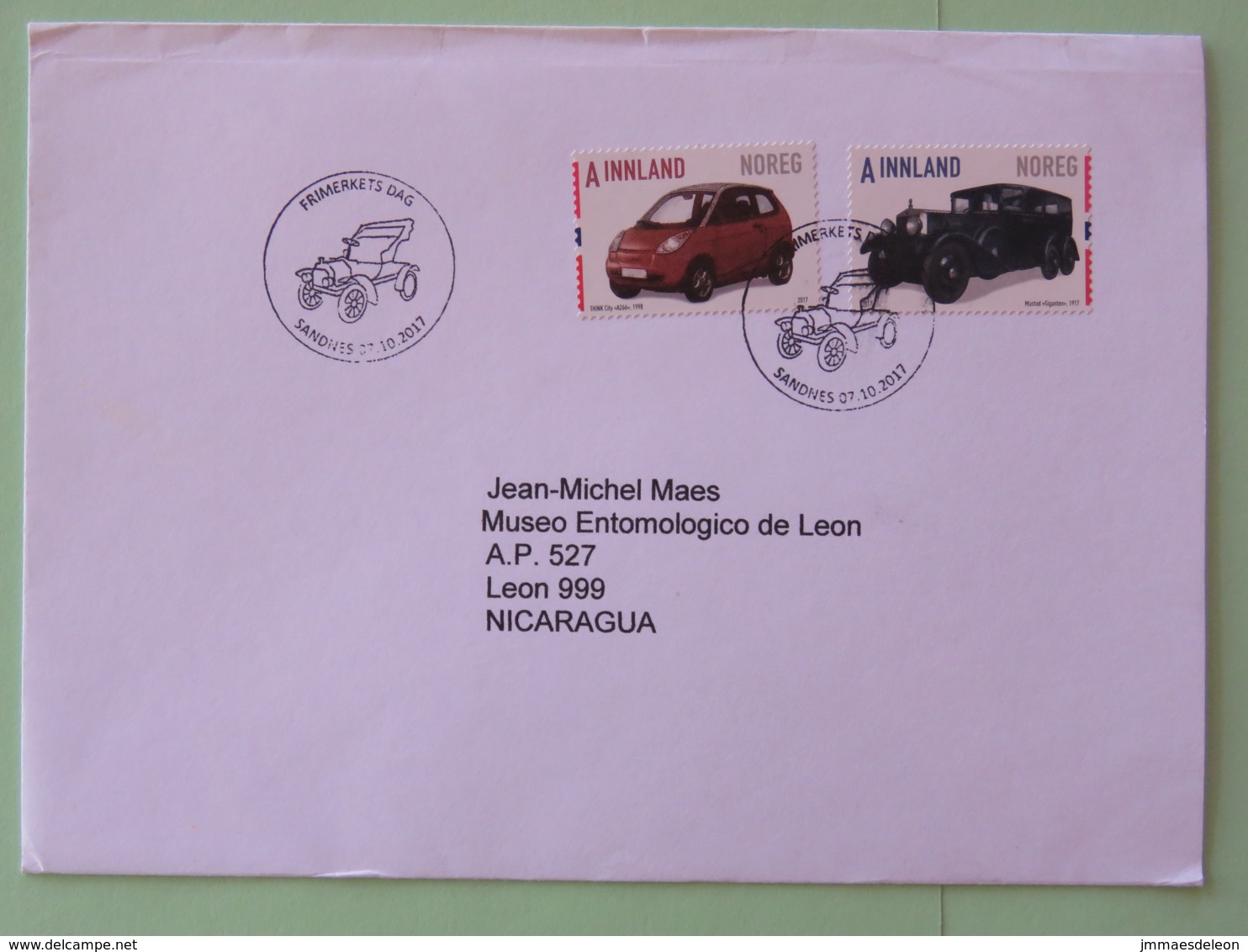 Norway 2017 FDC Cover Sandnes To Nicaragua - Cars - Lettres & Documents