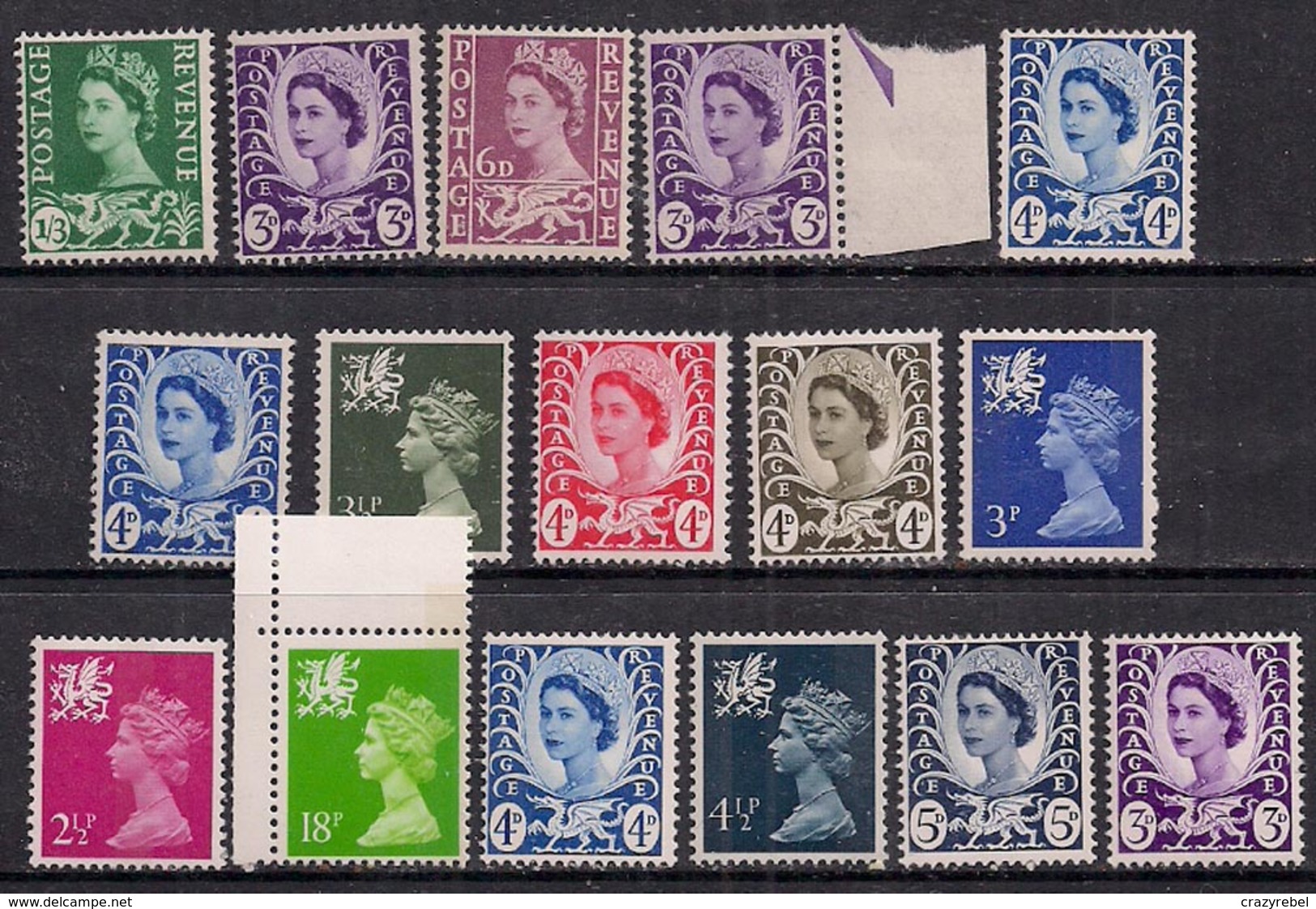 Wales 1958 - 1991 QE2 16 X Pre Decimal Assorted Stamps Umm ( 155 ) - Wales