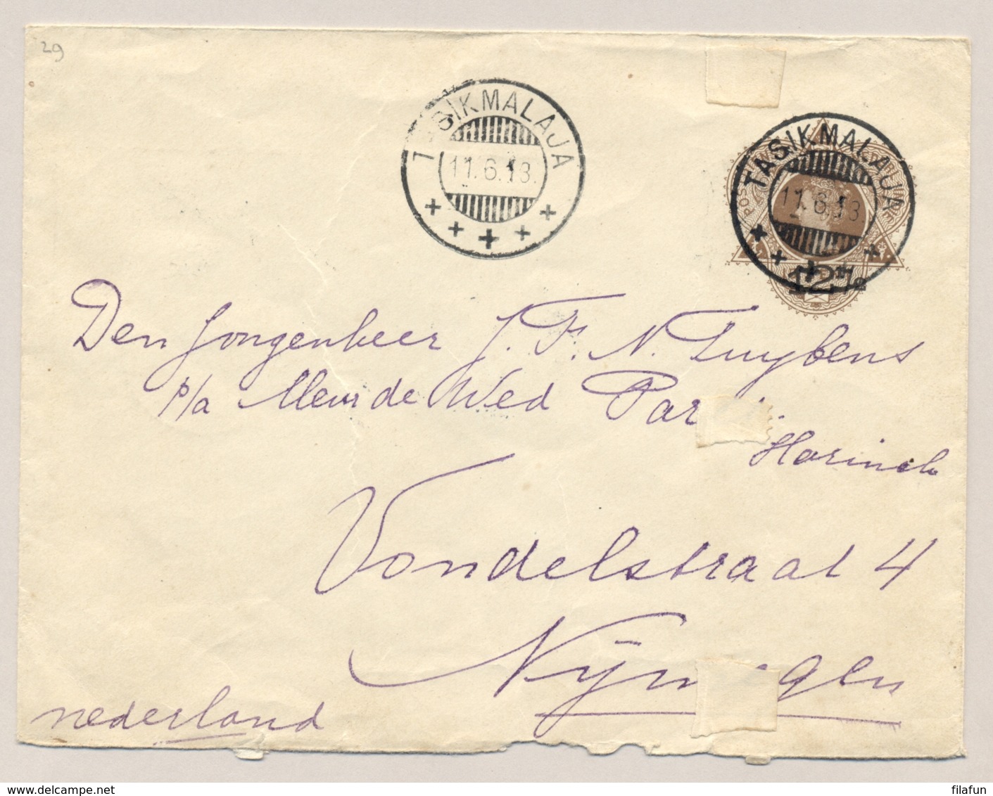 Nederlands Indië - 1913 - Envelop G29 Van KB TASIKMALAJA Naar Nijmegen - Nederlands-Indië