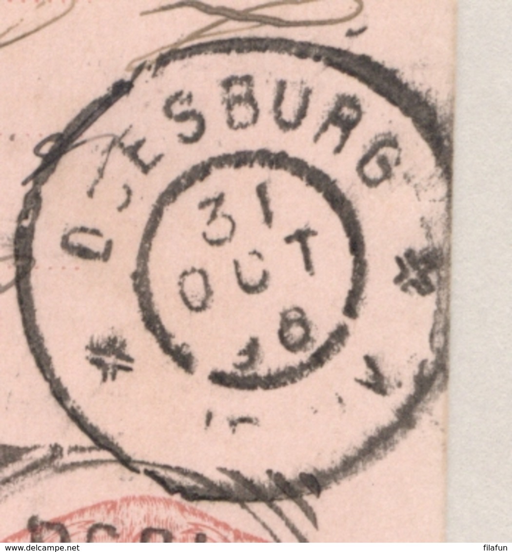 Nederlands Indië - 1896 - 7,5 Cent Cijfer, Briefkaart G12 Van VK BILLITON Via Singapore Naar Groningen En GR Doesburg - Nederlands-Indië