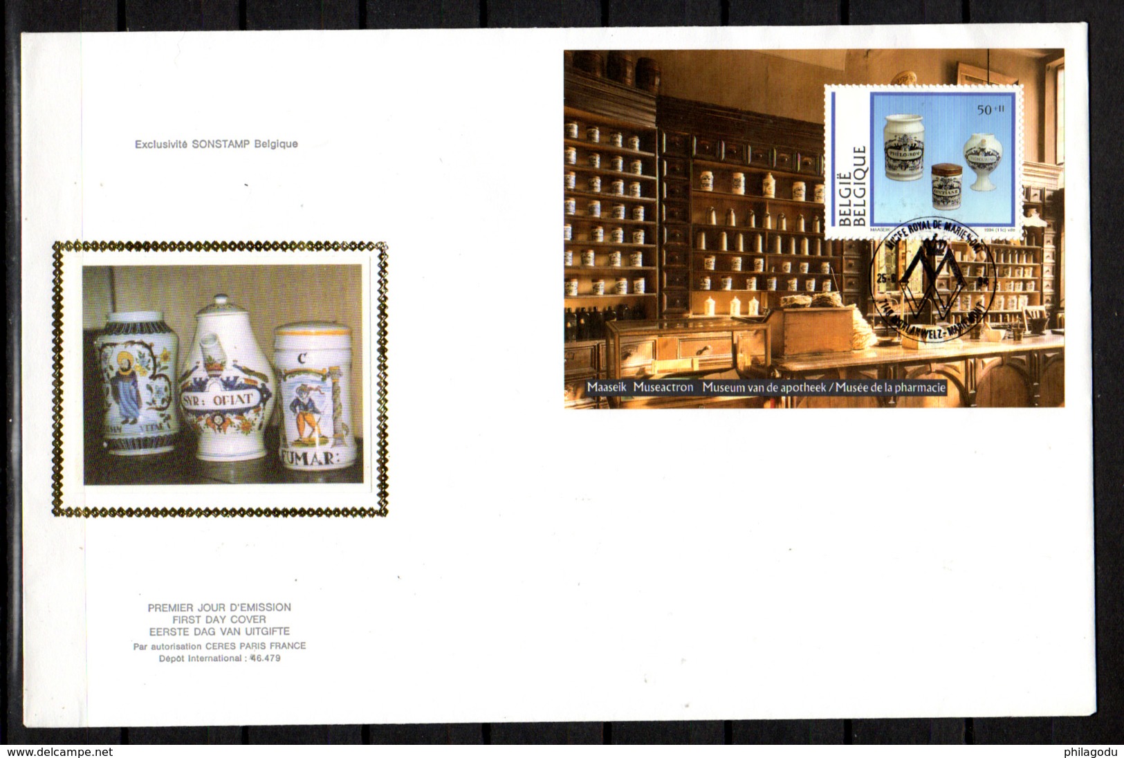 1994   Belgique, FDC Sur Soie, Porcelaine Belge  Pharmacie,  Bloc 69,  Cote 9,50 €, - Pharmacie