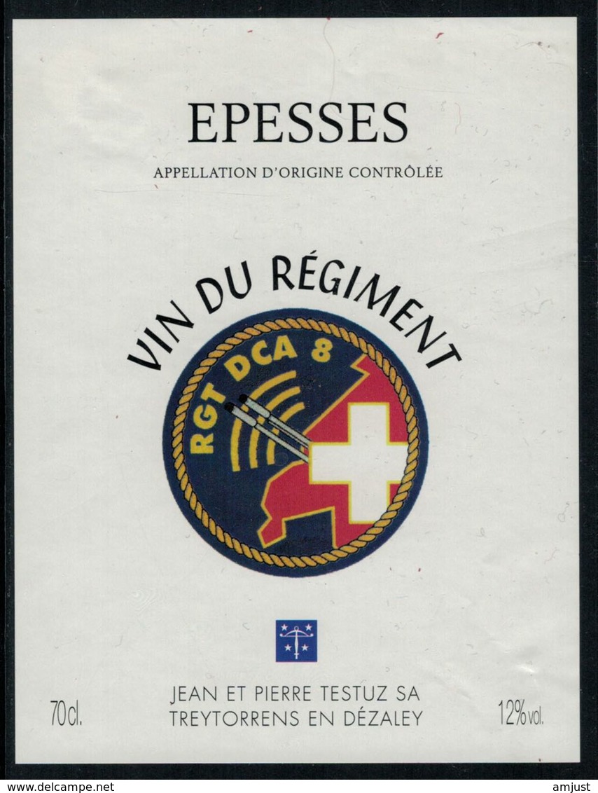 Rare //Etiquette De Vin // Militaire //  Epesses, Vin Du Régiment RGT DCA 8 - Militär