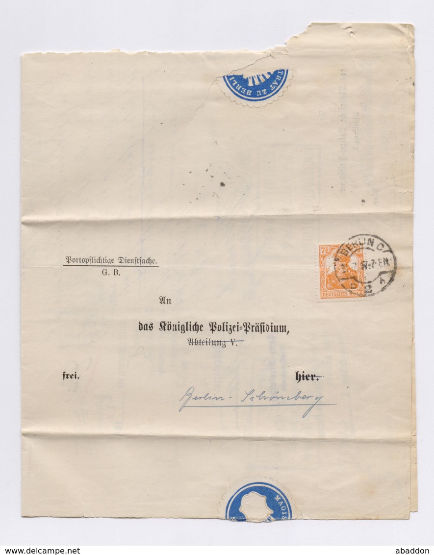 DR Dienstbrief Königliche Polizei Präsidium EF D 99 Perfin O TSt BERLIN  1917 - Dienstmarken