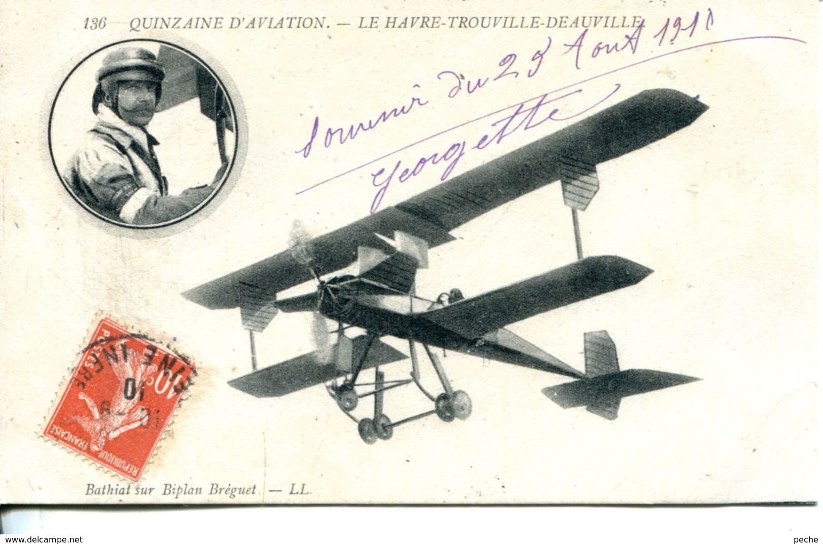 N°67286 -cpa Aviateur Bathiat -quinzaine D'aviation Le Havre Trouville- - Aviateurs
