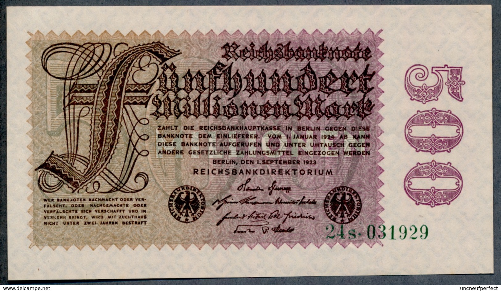 P110b Ro109b 100 Million Mark 01-09-1923. UNC NEUF!!! - 500 Miljoen Mark