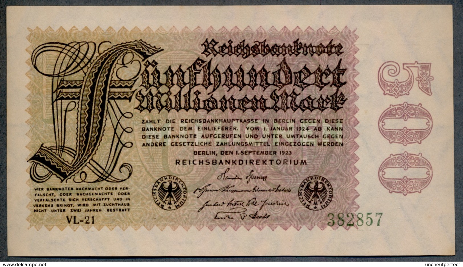 P110d Ro109d 100 Million Mark 01-09-1923. UNC NEUF!!! - 500 Miljoen Mark