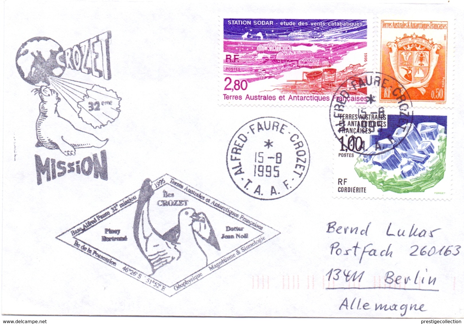 TAAF 1995 MISSION ALFRED FAURE CROZET  COVER  (DICE180001) - Schützen Wir Die Polarregionen Und Gletscher