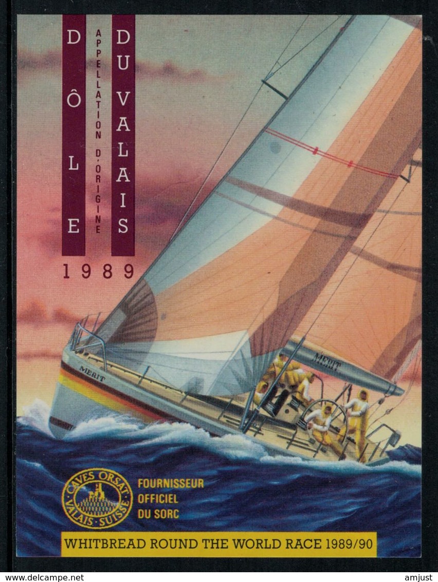 Rare //Etiquette De Vin // Bateaux à Voiles //  Dôle Du Valais Whitbread Round The World Race 1989/90 - Bateaux à Voile & Voiliers