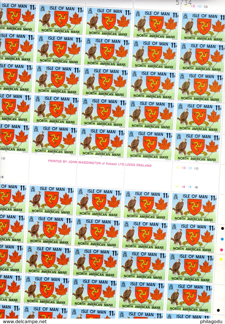 1978 Isle Of Man,  « North American Manx », 114 X  129**et 119 X  128**en Feuille De 50 Et Bloc, Faciale 12,50 £ - Man (Eiland)