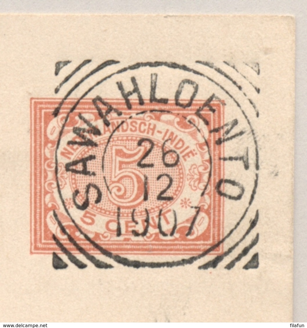 Nederlands Indië - 1907 - 5 Cent Cijfer, Briefkaart G14 Van VK SAWAHLOENTO - Na Posttijd - Via Padang Naar GR Uden / NL - Nederlands-Indië