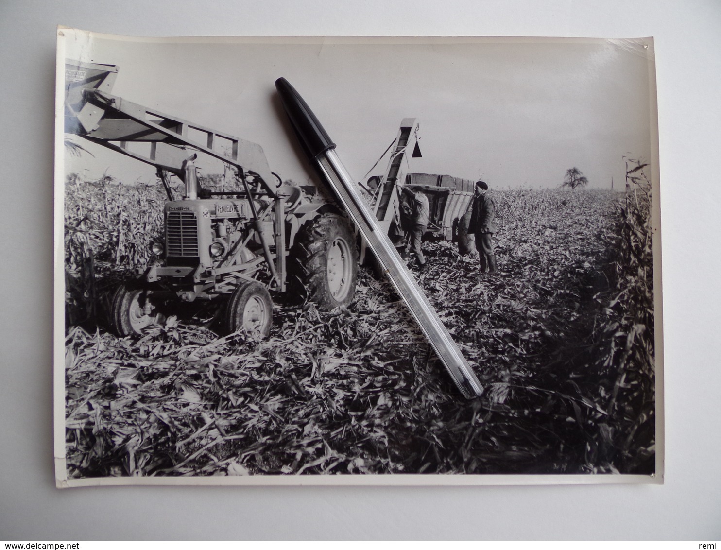 Photo Originale Machine Agricole BATTEUSE à MAÏS Tracteur VENDEUVRE Ets GIBOUIN à NANGIS 77 Agriculture Paysan Céréalier - Métiers